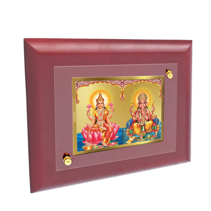 Diviniti 24K Gold Plated Foil Laxmi Ganesha Photo Frame for Home Decor, Wall Hanging, Office Table, Gift MDF Size 1 (16x13 CM)