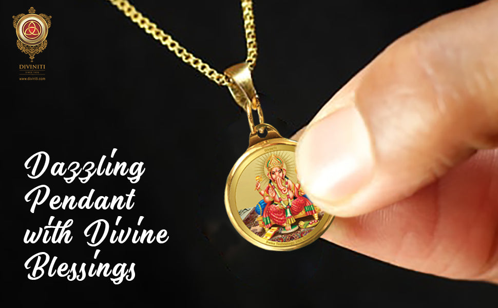 Diviniti 24K Double sided Gold Plated Pendant Ganesha  & Yantra|28 MM Flip Coin