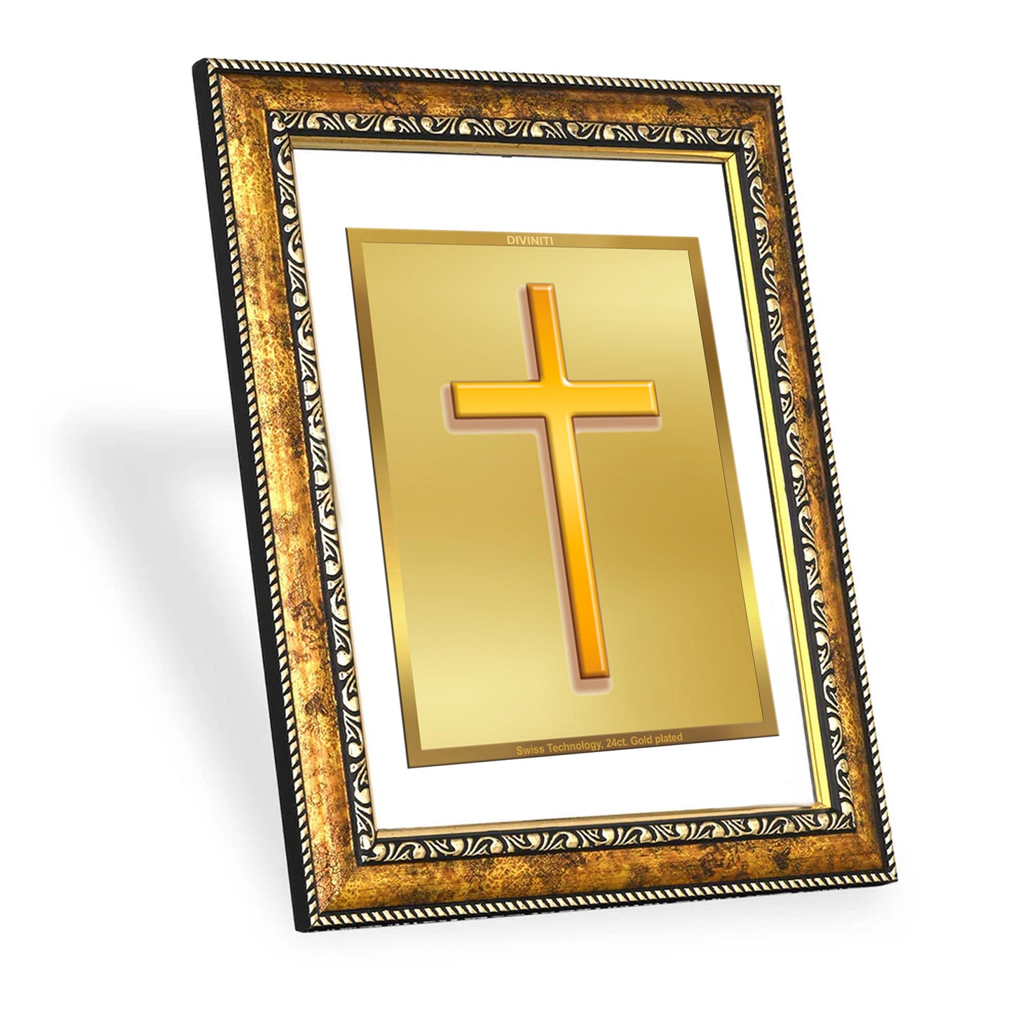 DIVINITI 24K Gold Plated Holy Cross Wall Photo Frame for Home Decor, Wall Hanging, Table Top, Puja Room & Gift DG113S3 (27.6X35.4 CM)