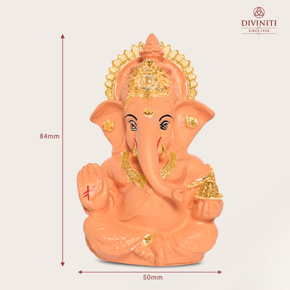 Diviniti 24K Gold Plated Resin Lord Ganesha Idol for Car Dashboard Tabletop For Home Decor Mandir Puja Gift Light Orange (8.4x4.2cm)