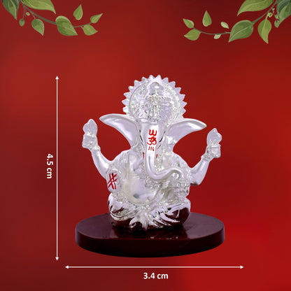 DIVINITI 999 Silver Plated Four-Hand Ganesh Idol Statue Divine Symbol of Prosperity and Protection for Home Office Décor, Tabletop, Puja Room Gift (6x6 CM)