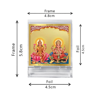 Diviniti 24K Gold Plated Laxmi Ganesha Acrylic Frame for Car Dashboard, Home Decor, Tabletop, Puja Room, Festival Gift ACF3A (5.8x4.8 CM)