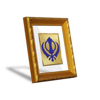 DIVINITI 24K Gold Plated Foil Khanda Sahib Photo Frame for Living Room Decor, Worship, Gift DG 103 Size 1 (15.3x14.9 CM)