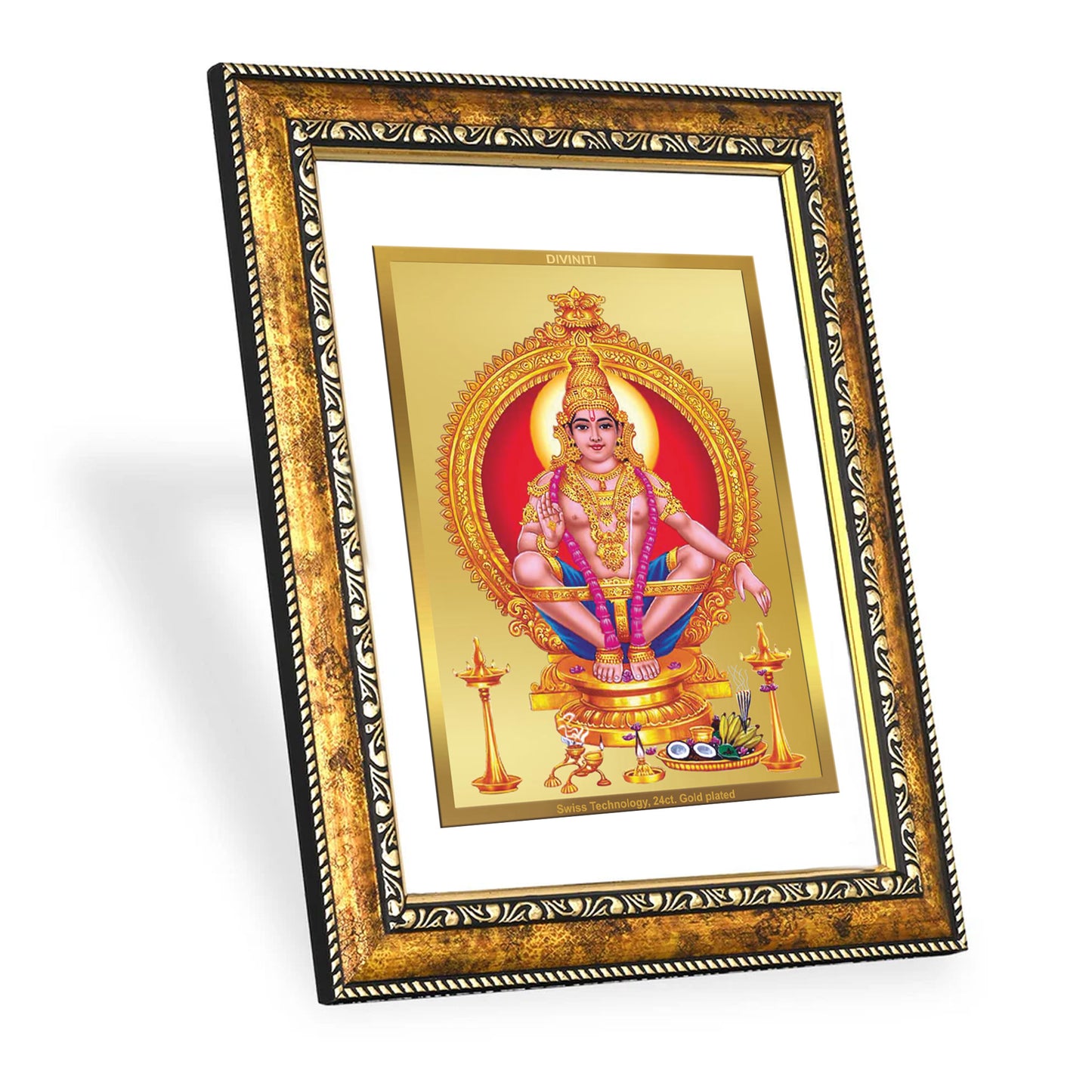 DIVINITI 24K Gold Plated Ayyapan-2 Wall Photo Frame for Home Decor, Wall Hanging, Table Top, Puja Room & Gift DG113S3 (27.6X35.4 CM)