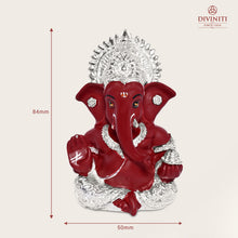 Load image into Gallery viewer, Diviniti 999 Silver Plated Resin Lord Ganesha Idol for Car Dashboard Tabletop for Home Decor Mandir Puja Gift Red (8.4x4.2cm)
