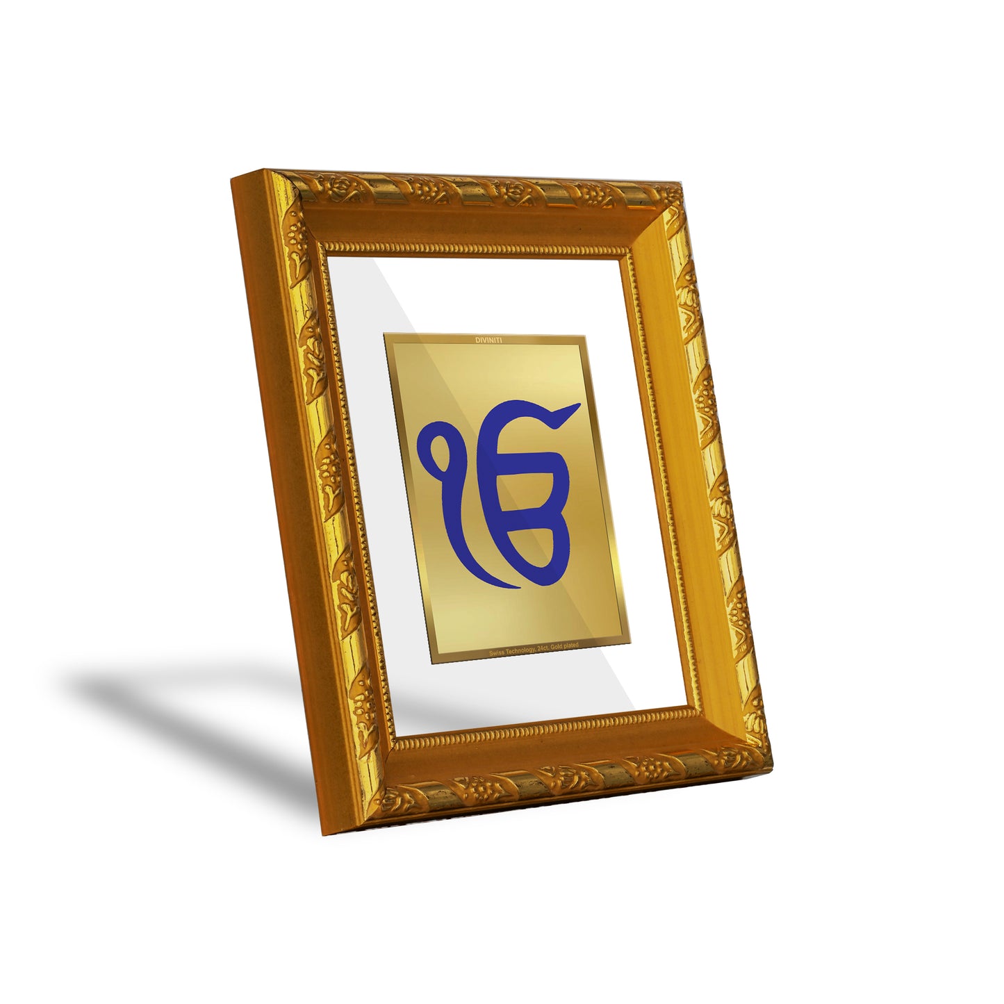 DIVINITI 24K Gold Plated Foil Ek Omkar Photo Frame for Home Decor, TableTop, Prayer DG 103 Size 1 (15.3x14.9 CM)