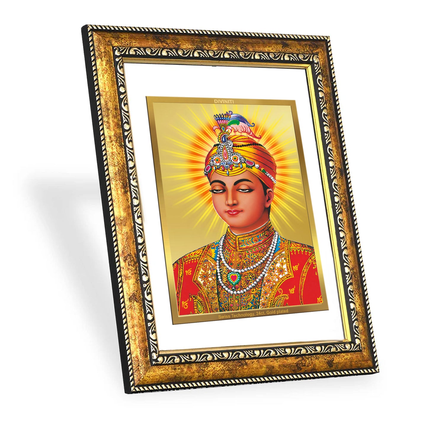 DIVINITI 24K Gold Plated Guru Harkrishan Wall Photo Frame for Home Decor, Wall Hanging, Table Top, Puja Room & Gift DG113S3 (27.6X35.4 CM)