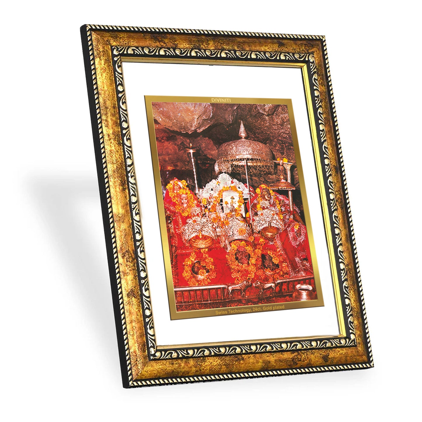 DIVINITI 24K Gold Plated Mata Ka Darbar Wall Photo Frame for Home Decor, Wall Hanging, Table Top, Puja Room & Gift DG113S3 (27.6X35.4 CM)