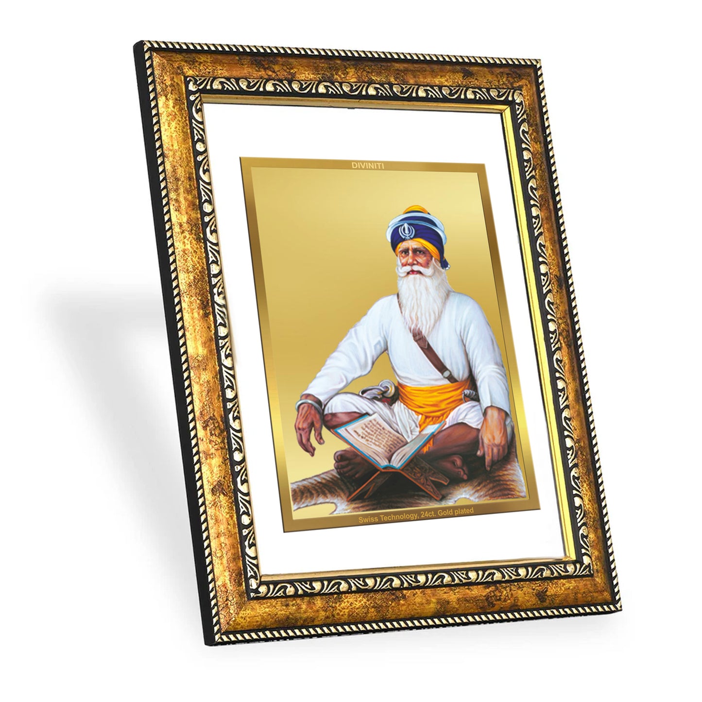 DIVINITI 24K Gold Plated Baba Deep Singh Wall Photo Frame for Home Decor, Wall Hanging, Table Top, Puja Room & Gift DG113S3 (27.6X35.4 CM)