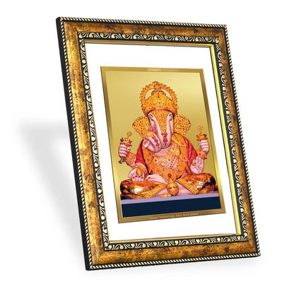 DIVINITI 24K Gold Plated Dagadu Ganesha Wall Photo Frame for Home Decor, Wall Hanging, Table Top, Puja Room & Gift DG113S3 (27.6X35.4 CM)