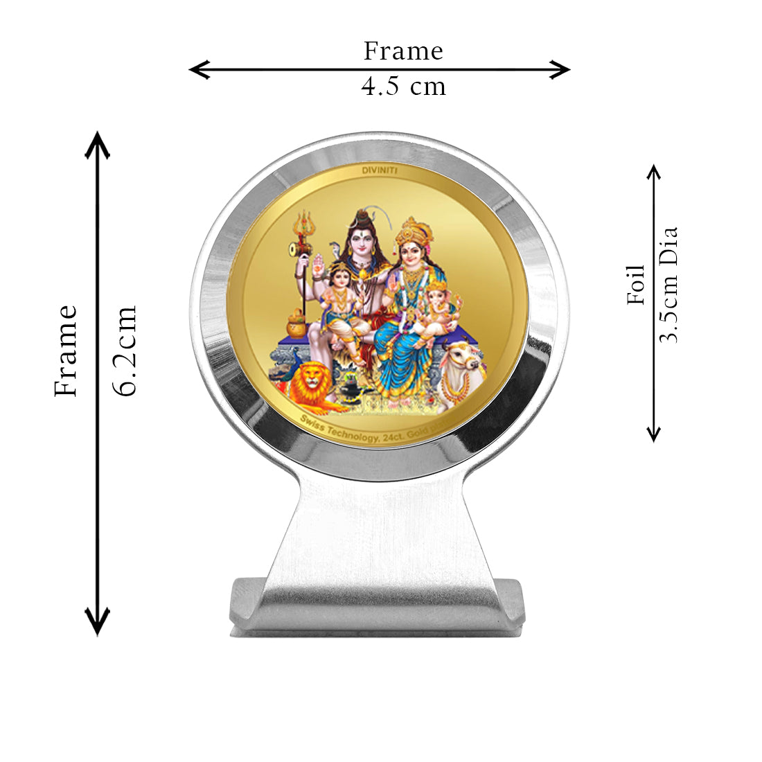 Diviniti 24K Gold Plated Shiv Parivar Frame for Car Dashboard, Home Decor, Worship, Tabletop & Festival Gift MCF1CR (6.2x4.5 CM)