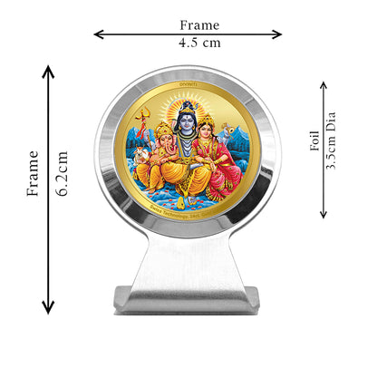 Diviniti 24K Gold Plated Shiv Parivar Frame for Car Dashboard, Room Decor, Worship, Tabletop & Festival Gift MCF1CR (6.2x4.5 CM)