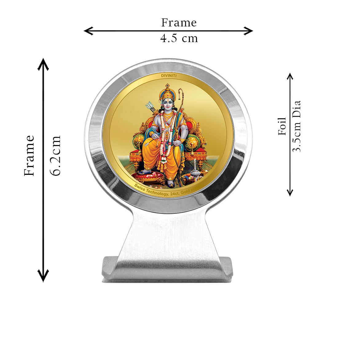 Diviniti 24K Gold Plated Lord Ram Frame for Car Dashboard, Home Decor, Worship, Tabletop & Festival Gift MCF1CR (6.2x4.5 CM)