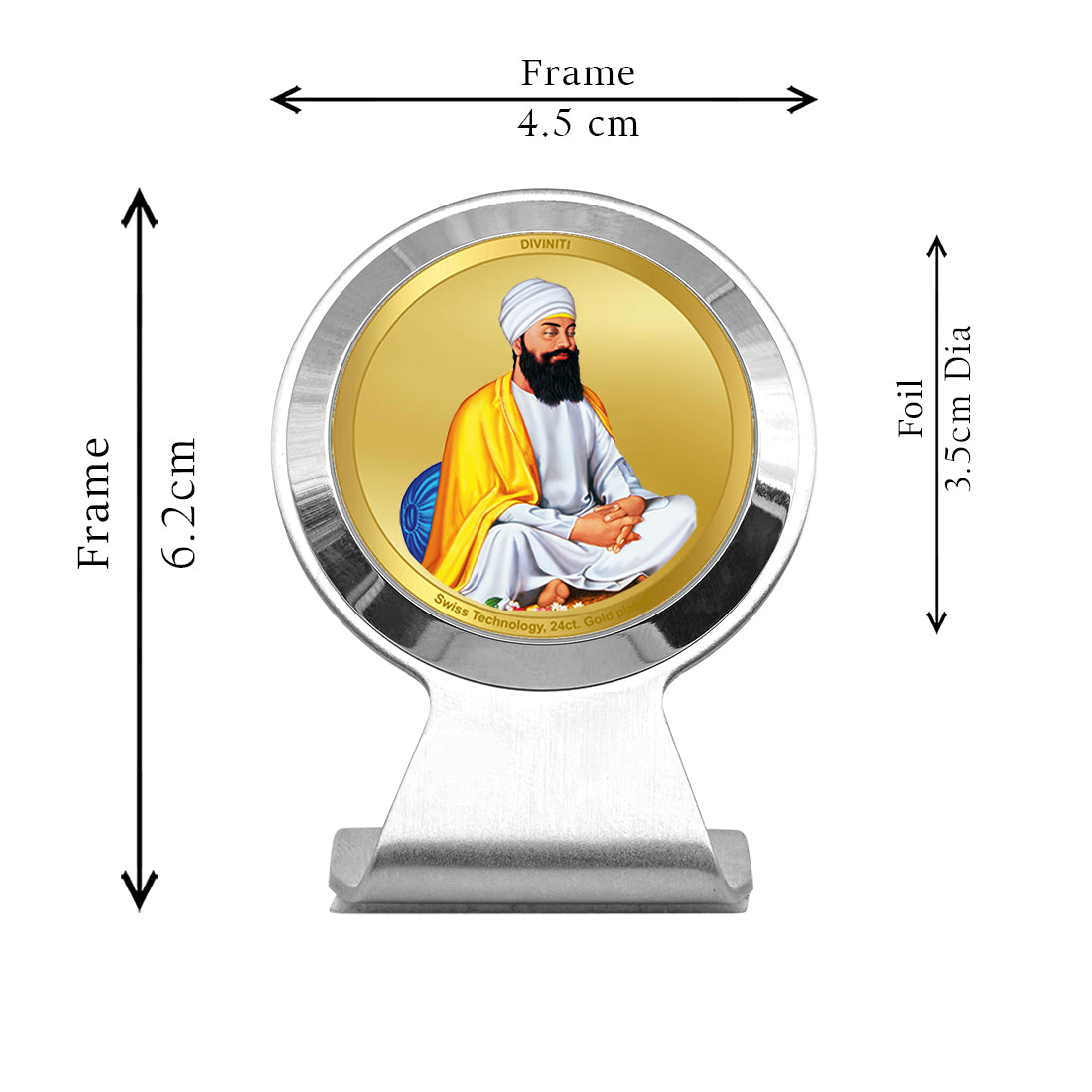 Diviniti 24K Gold Plated Guru Tegh Bahadur Frame for Car Dashboard, Home Decor, Worship, Tabletop & Festival Gift MCF1CR (6.2x4.5 CM)