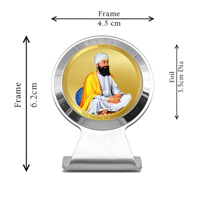 Diviniti 24K Gold Plated Guru Tegh Bahadur Frame for Car Dashboard, Home Decor, Worship, Tabletop & Festival Gift MCF1CR (6.2x4.5 CM)