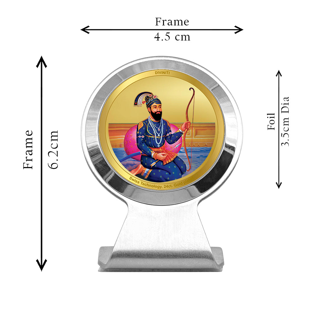 Diviniti 24K Gold Plated Guru Gobind Singh Frame for Car Dashboard, Home Decor, Worship, Tabletop & Festival Gift MCF1CR (6.2x4.5 CM)