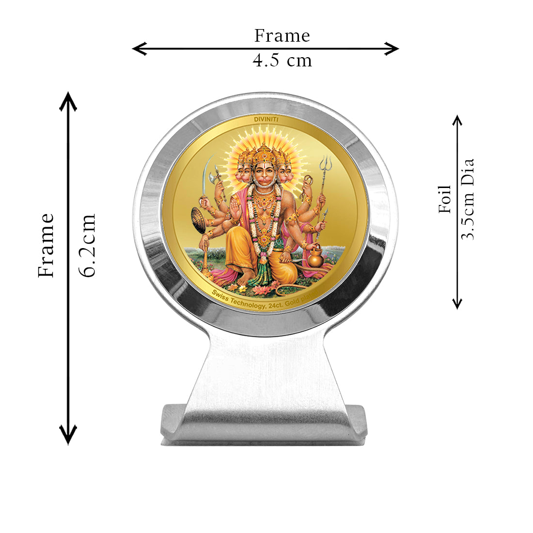 Diviniti 24K Gold Plated Panchmukhi Hanuman Frame For Car Dashboard, Home Decor, Puja, Gift (6.2 x 4.5 CM)