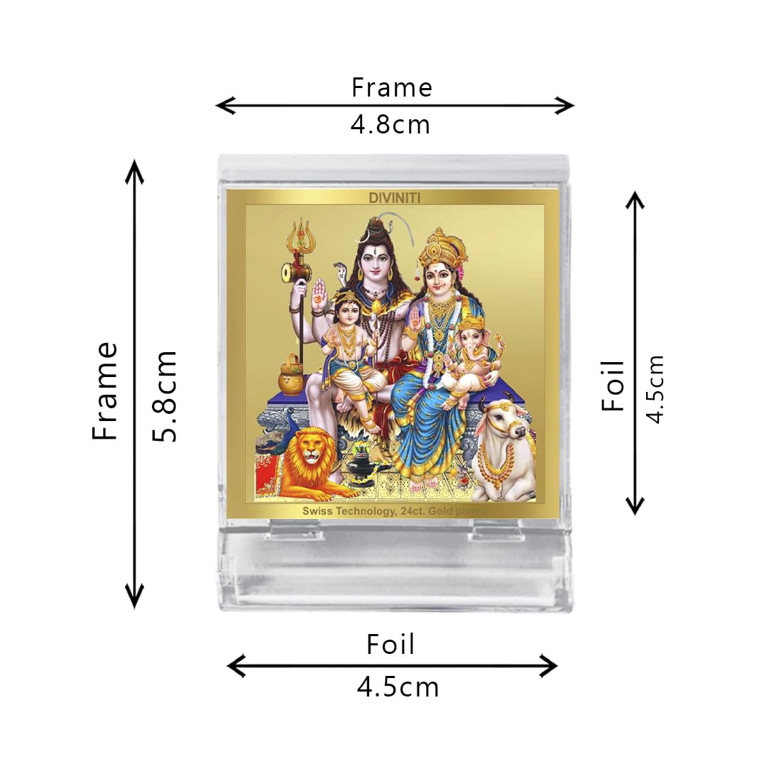 Diviniti 24K Gold Plated Shiv Parivar Frame For Car Dashboard, Home Decor, Tabletop, Puja Room, Gift (5.8 x 4.8 CM)