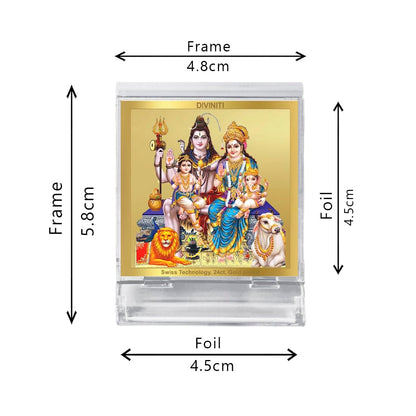 Diviniti 24K Gold Plated Shiv Parivar Frame For Car Dashboard, Home Decor, Tabletop, Puja Room, Gift (5.8 x 4.8 CM)