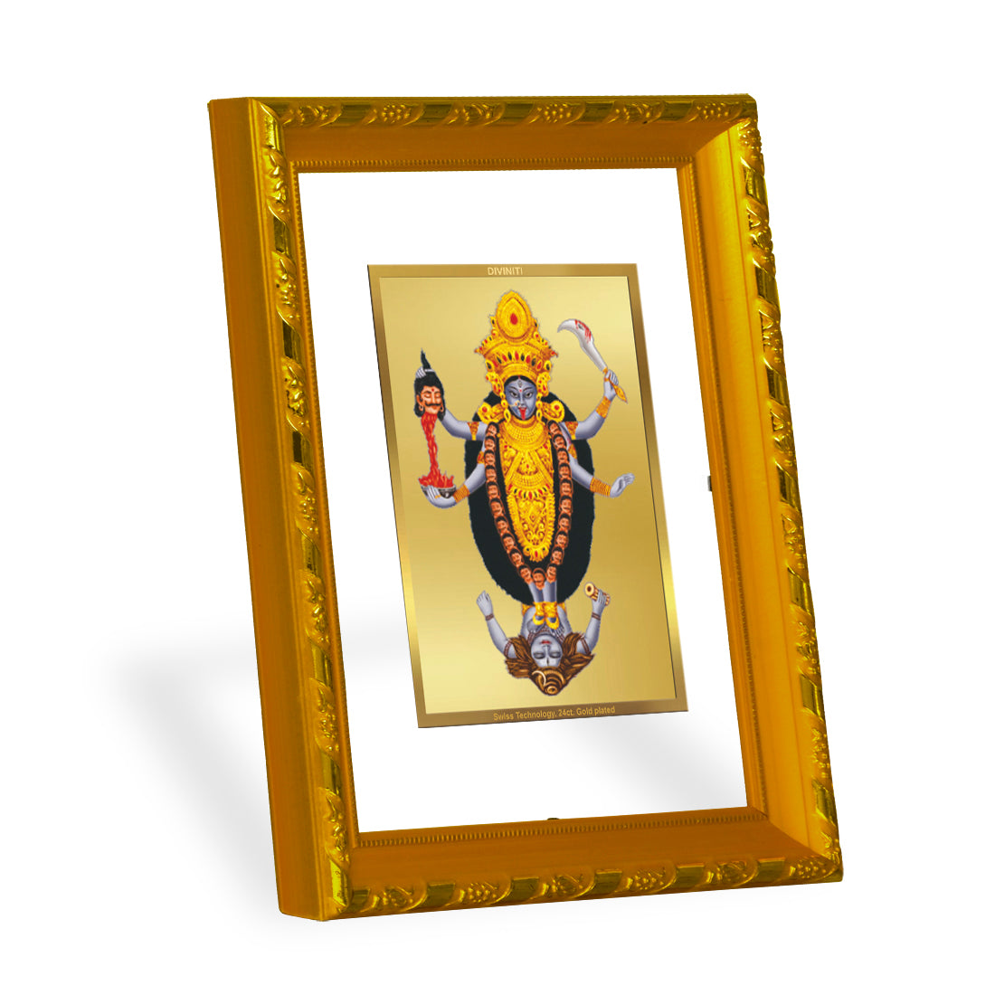 DIVINITI 24K Gold Plated Foil Maa Kali Photo Frame Idol for Home Decor, Puja Room, Table Top, Wall Hanging, Workshop, Gift|DG103 Size 2 (22.6x18.4 CM)