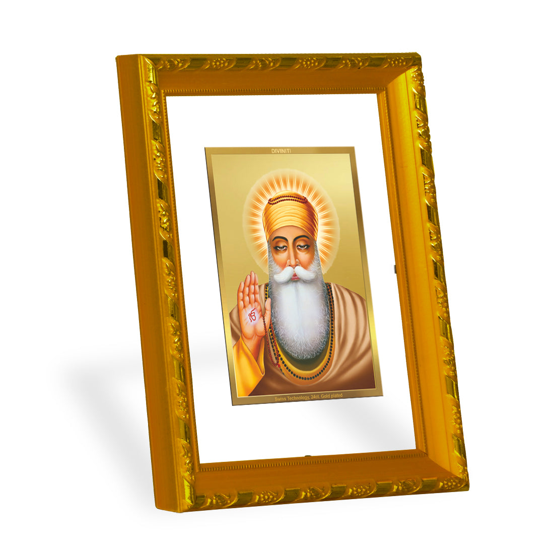 DIVINITI 24K Gold Plated Foil Guru Nanak Photo Frame for Home & Office Decor, Wall Hanging, Workshop, Table Top, Gift|DG103 Size 2 (22.6x18.4 CM)