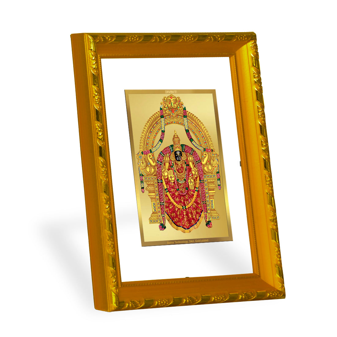 DIVINITI 24K Gold Plated Padmavathi Wooden Photo Frame Idol for Home Wall Decor, Workshop, Table Top, Premium Gift | DG103 Size 2 (22.6x18.4 CM)