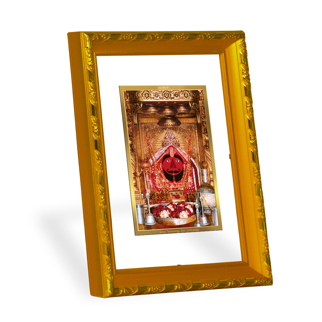 DIVINITI 24K Gold Plated Salasar Balaji Wooden Photo Frame Idol for Home Decor, Puja Room, Table Top, Wall Hanging, Workshop, Luxurious Gift | DG103 Size 2 (22.6x18.4 CM)