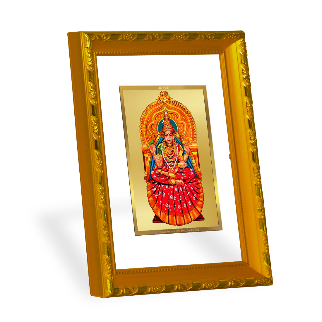 DIVINITI 24K Gold Plated Sharda Mata Wooden Traditional Photo Frame Idol for Home Wall Decor, Workshop, Table Top, Premium Gift | DG103 Size 2 (22.6x18.4 CM)