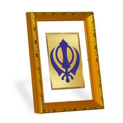 DIVINITI 24K Gold Plated Foil Khanda Sahib Wooden Photo Frame for Home Decor, Puja Room, Table Top, Wall Hanging, Workshop, Gift | DG103 Size 2 (22.6x18.4 CM)