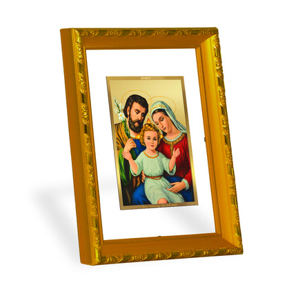 DIVINITI 24K Gold Plated Holy Family Wooden Classic Photo Frame Idol for Home Decor, Puja Room, Table Top, Wall Hanging, Workshop, Luxurious Gift | DG103 Size 2 (22.6x18.4 CM)