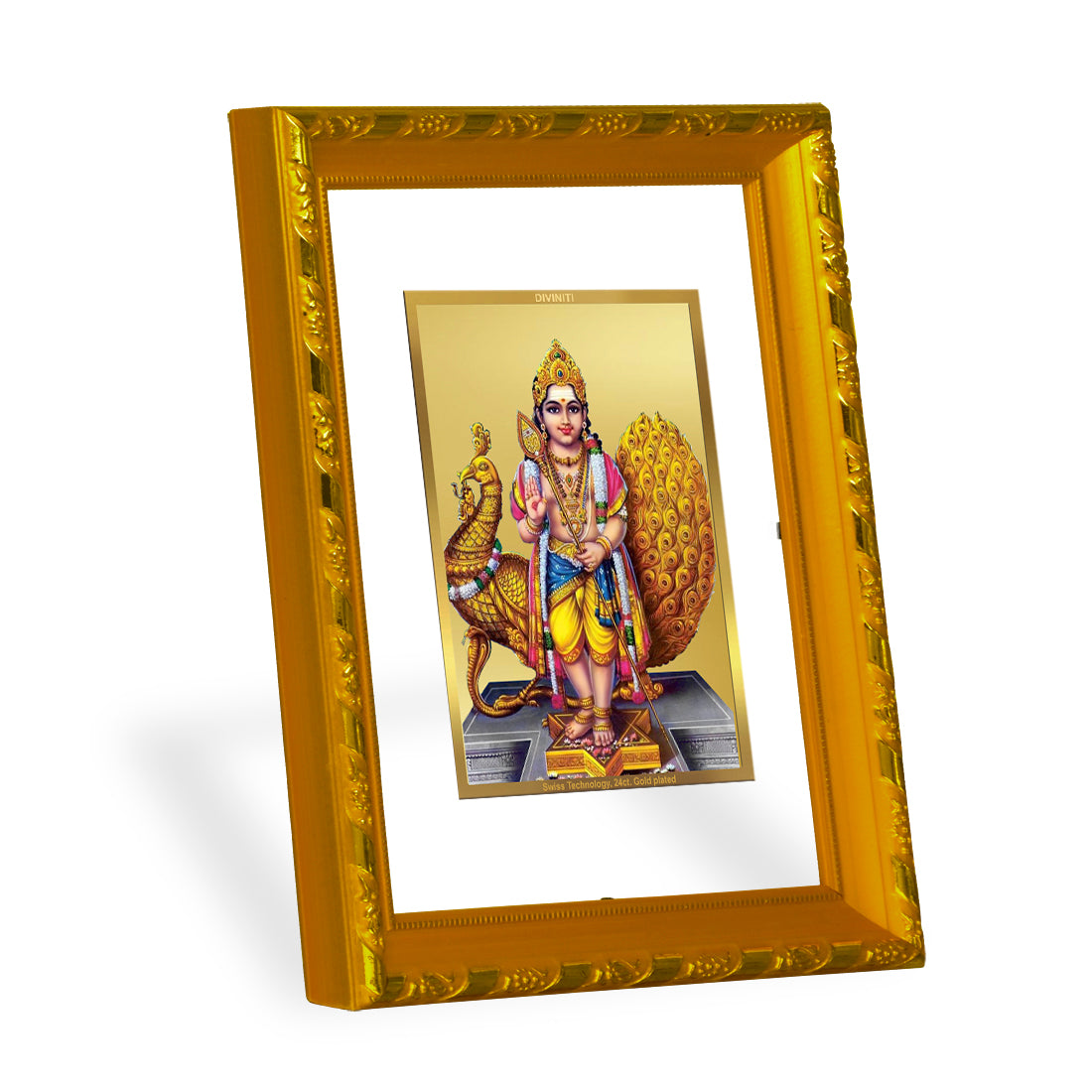 DIVINITI 24K Gold Plated Foil Karthikey Photo Frame Idol for Home Wall Decor, Workshop, Table Top, Gift|DG103 Size 2 (22.6x18.4 CM)