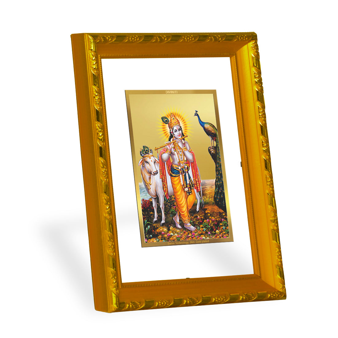 DIVINITI 24K Gold Plated Foil Lord Krishna Photo Frame Idol for Home Wall Decor, Workshop, Table Top, Gift|DG103 Size 2 (22.6x18.4 CM)