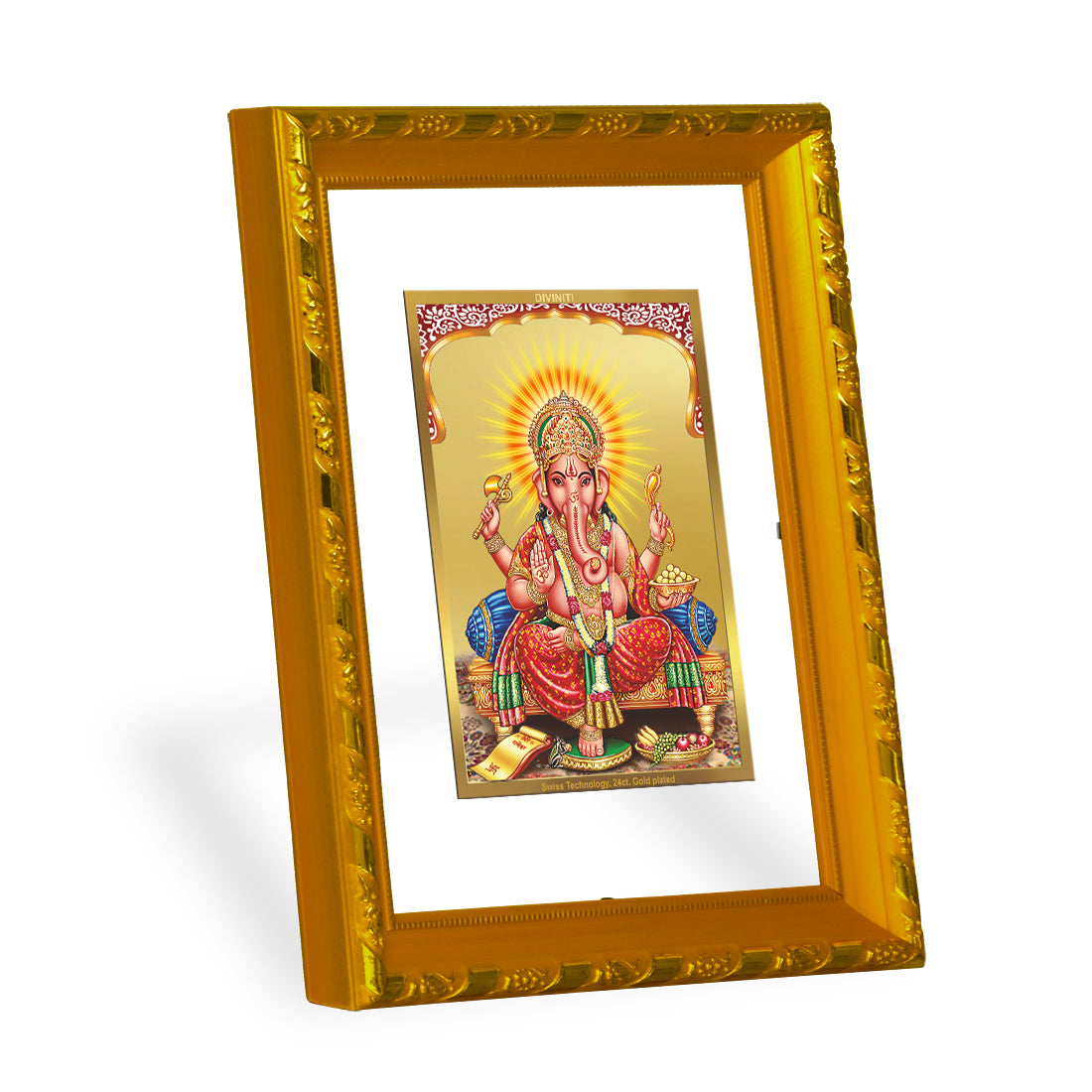 DIVINITI 24K Gold Plated Foil Ganesha Photo Frame for Home Wall Decor, Workshop, Table Top, Gift|DG103 Size 2 (22.6x18.4 CM)