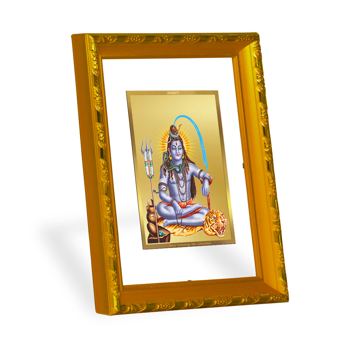 DIVINITI 24K Gold Plated Foil Lord Shiv Photo Frame for Home Decor, Table Top, Wall Hanging, Workshop, Gift|DG103 Size 2 (22.6x18.4 CM)