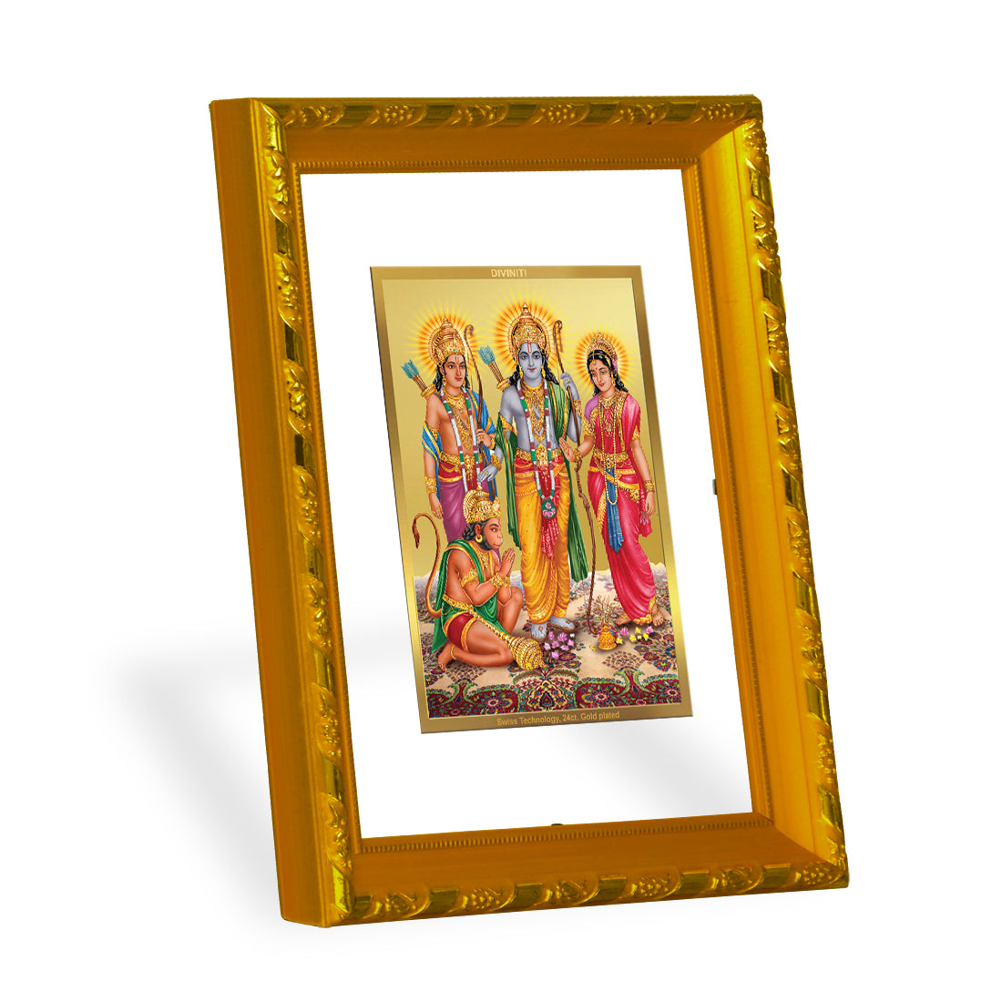 DIVINITI 24K Gold Plated Lord Ram Darbar Wooden Photo Frame Idol for Home Decor, Table Top, Wall Hanging, Workshop, Premium Gift | DG103 Size 2 (22.6x18.4 CM)