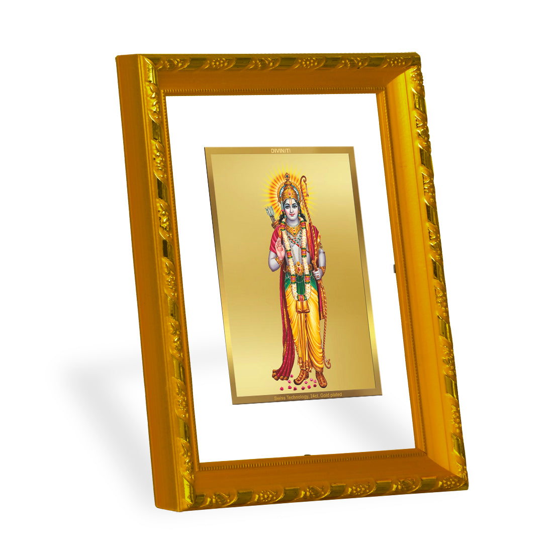 DIVINITI 24K Gold Plated Lord Shri Ram Wooden Premium Photo Frame Idol for Puja Room, Home Wall Decor, Workshop, Table Top, Premium Gift | DG103 Size 2 (22.6x18.4 CM)