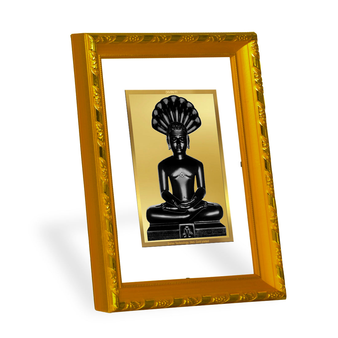 DIVINITI 24K Gold Plated Foil Parshvanatha Photo Frame Idol for Home Decor, Table Top, Wall Hanging, Workshop, Gift|DG103 Size 2 (22.6x18.4 CM)