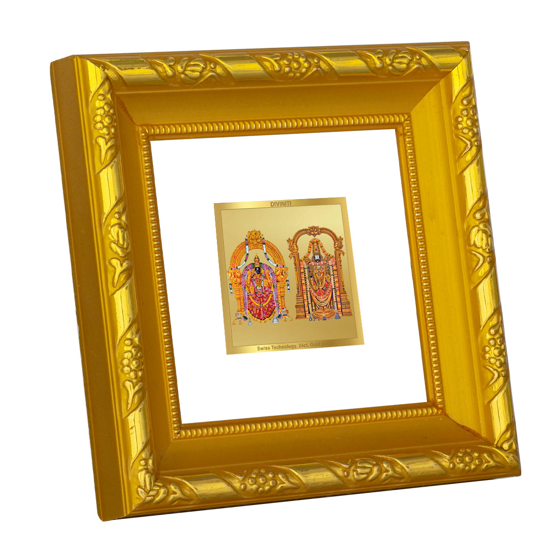 DIVINITI 24K Gold Plated Padmavathi Balaji Wooden Stylish Wall Photo Frame Idol for Workshop, Puja Room, Home Decor, Luxurious Gifts | DG103S1A (10x10 CM)