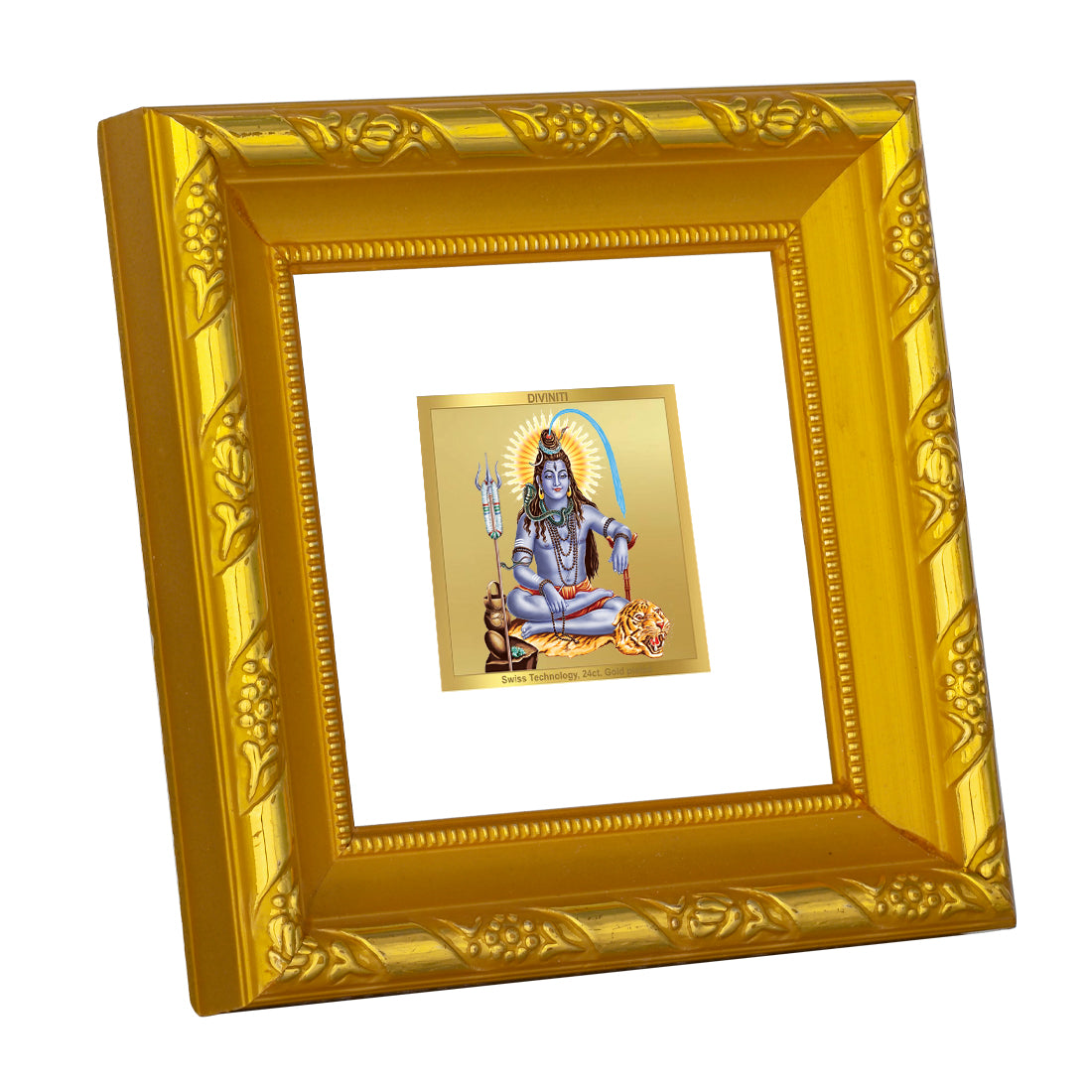 DIVINITI 24K Gold Plated Lord Shiva Wooden Photo Frame Idol for Wall Hanging, Table Top, Puja Room, Home Decor, Workshop, Gifts | DG103S1A (10x10 CM)