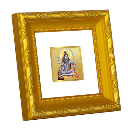 DIVINITI 24K Gold Plated Lord Shiva Wooden Photo Frame Idol for Wall Hanging, Table Top, Puja Room, Home Decor, Workshop, Gifts | DG103S1A (10x10 CM)