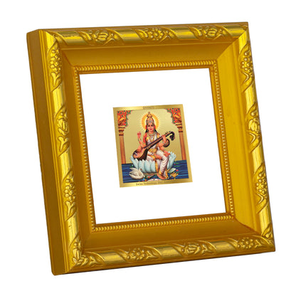 DIVINITI 24K Gold Plated Foil Saraswati Wooden Wall Photo Frame Idol for Puja Room, Study Room, Workshop, Gifts | DG103S1A (10x10 CM)