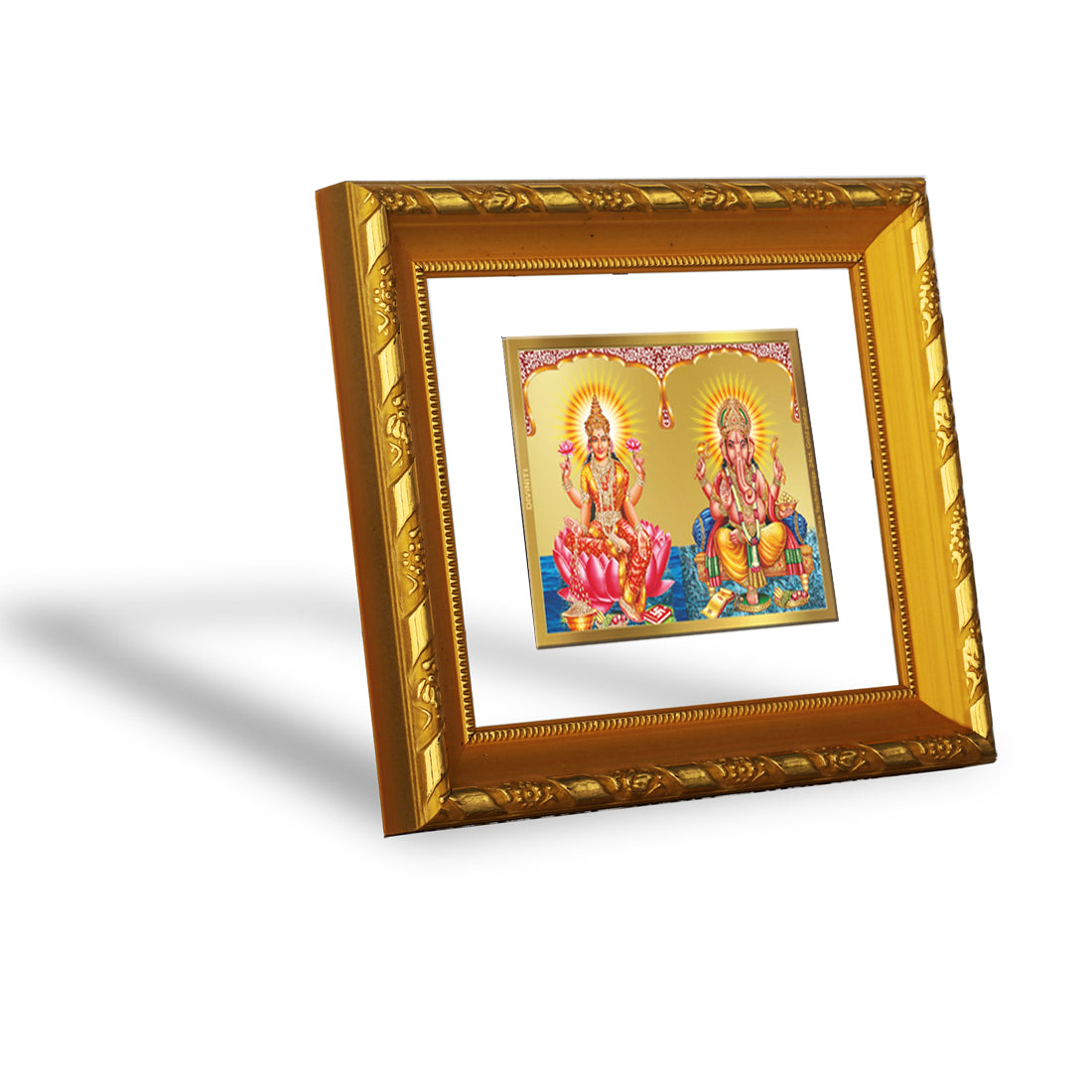 DIVINITI 24K Gold Plated Foil Lakshmi Ganesha Photo Frame for Home Decor, TableTop, Puja Room DG 103 Size 1 (15.3x14.9 CM)