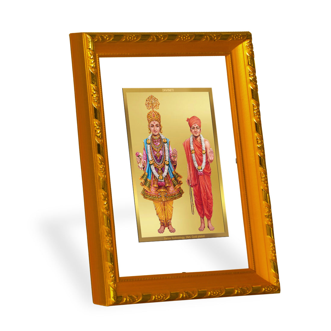 DIVINITI 24K Gold Plated Swami Narayan Wooden Modern Photo Frame Idol for Wall Hanging, Workshop, Table Top, Home Decor, Luxury Gift | DG103 Size 2 (22.6x18.4 CM)