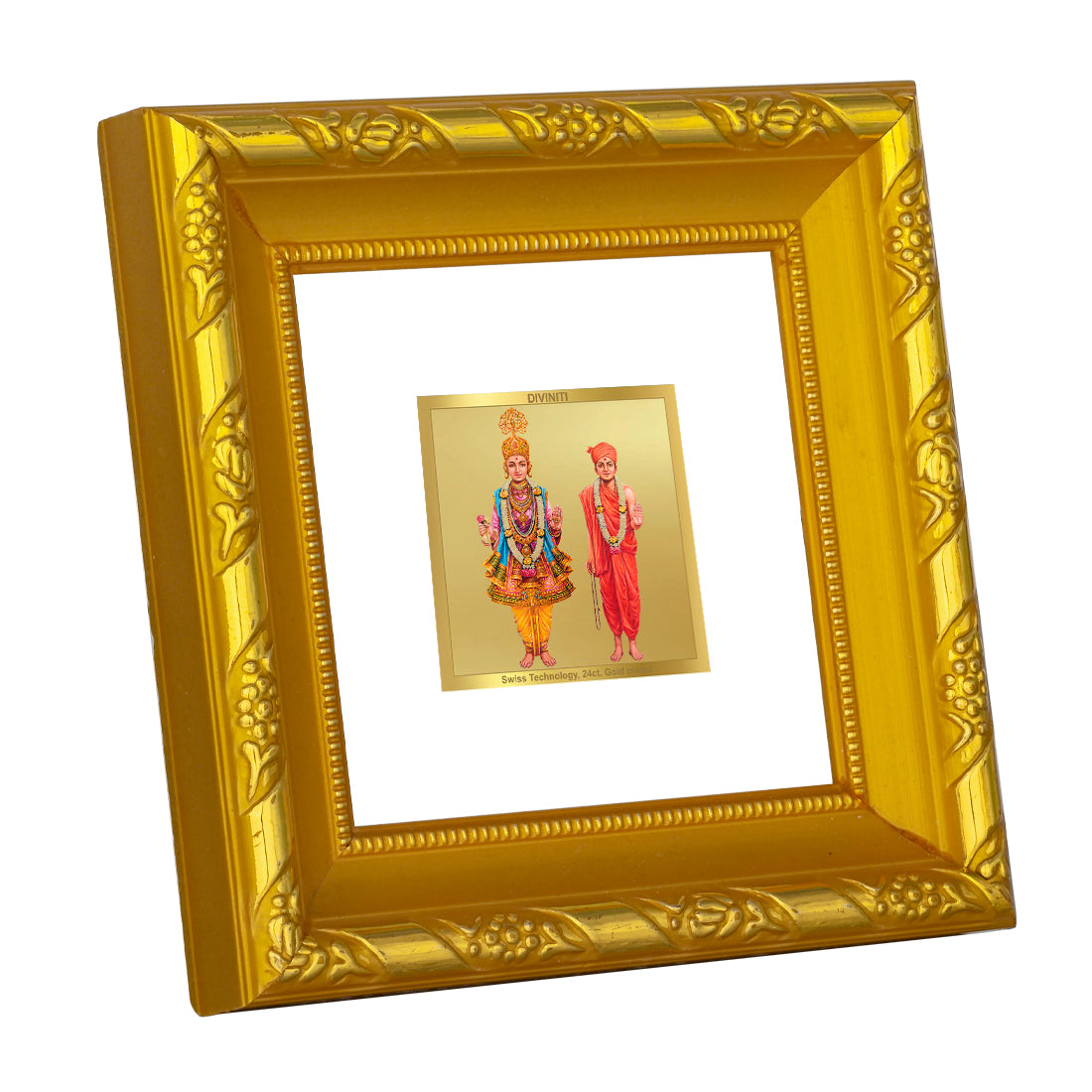 DIVINITI 24K Gold Plated Swami Narayan Wooden Photo Frame Idol for Table Top, Home Decor, Workshop, Puja Room, Wall Hanging, Gifts | DG103S1A (10x10 CM)