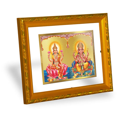 DIVINITI 24K Gold Plated Lakshmi Ganesha Wooden Premium Photo Frame Idol for Wall Hanging, Workshop, Table Top, Home Decor, Luxury Gift | DG103 Size 2 (22.6x18.4 CM)