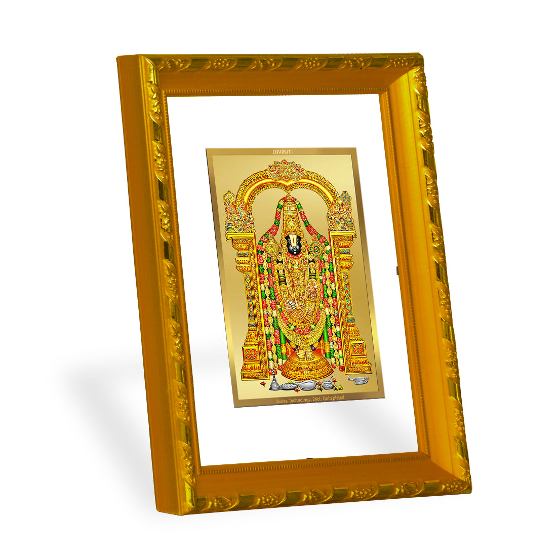 DIVINITI 24K Gold Plated Tirupati Balaji Wooden Luxurious Photo Frame Idol for Home Wall Decor, Workshop, Table Top, Premium Gift | DG103 Size 2 (22.6x18.4 CM)