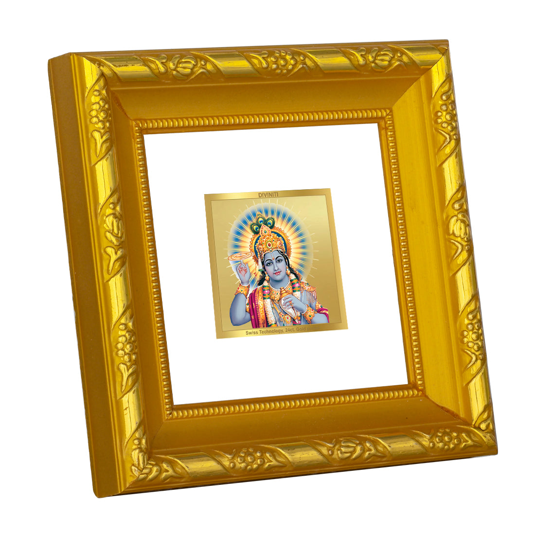 DIVINITI 24K Gold Plated Vishnu Wooden Wall Photo Frame Idol for Home Decor, Workshop, Puja Room, Table Top, Premium Gifts | DG103S1A (10x10 CM)