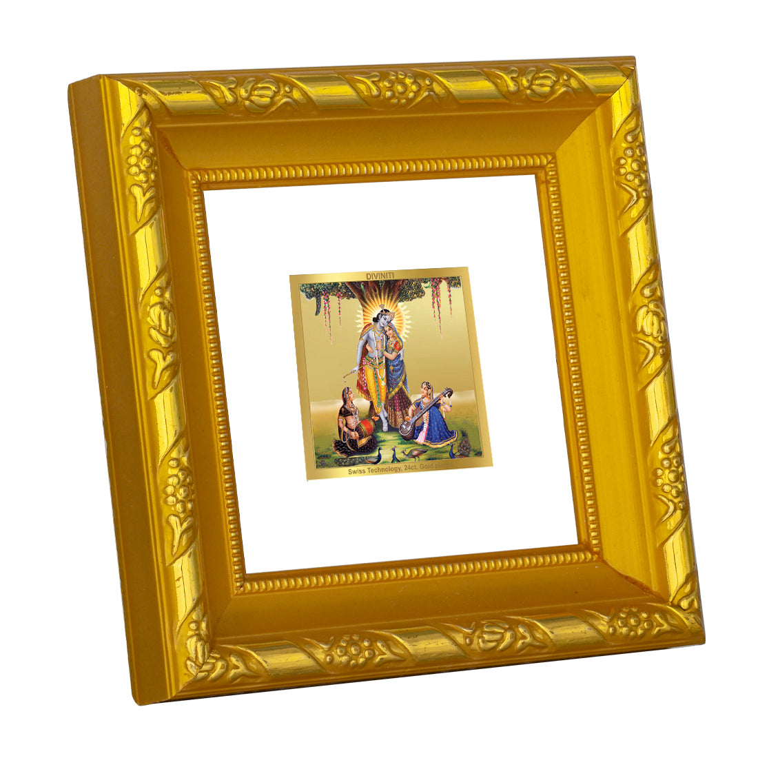 DIVINITI 24K Gold Plated Radha Krishna Wooden Stylish Wall Photo Frame Idol for Workshop, Home Decor, Puja Room, Premium Gifts | DG103S1A (10x10 CM)