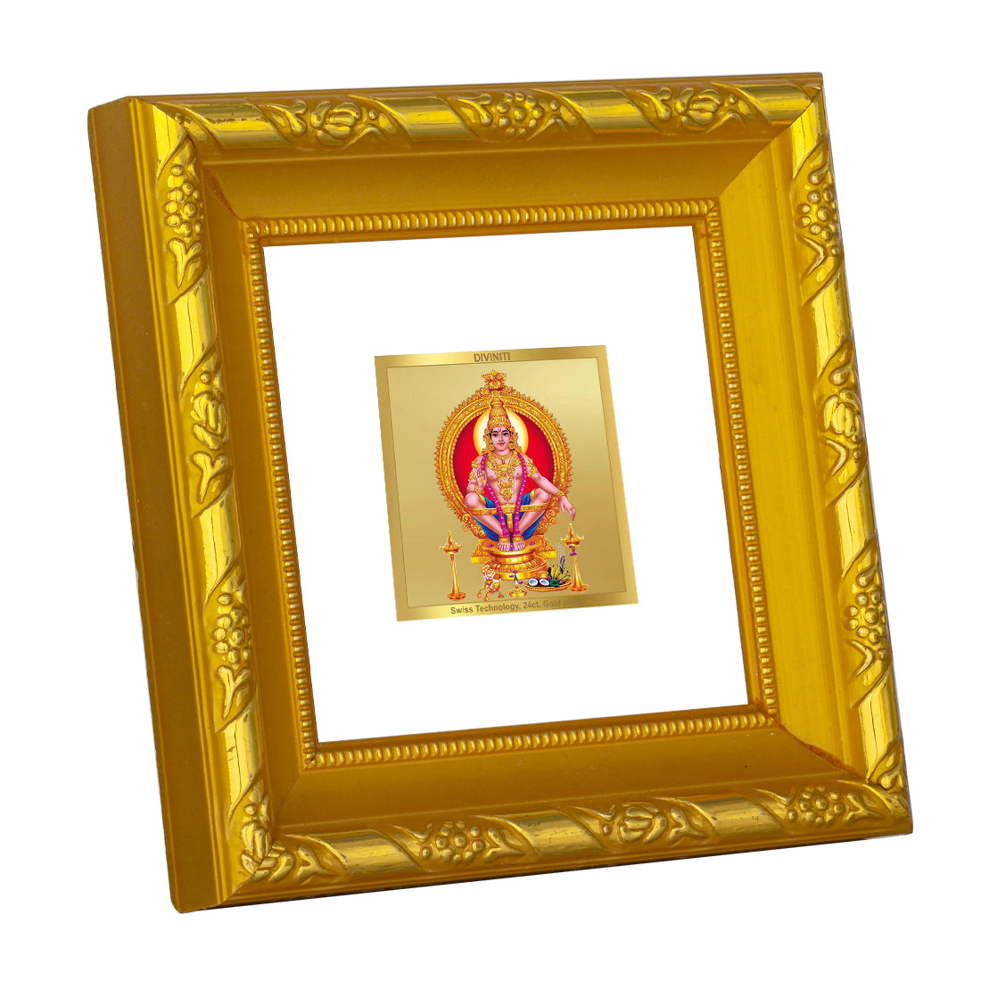 DIVINITI 24K Gold Plated Foil Ayyappan Ji Wooden Stylish Photo Frame for Wall Hanging, Workshop, Table Top, Home Decor, Gift | DG103S1A (10x10 CM)