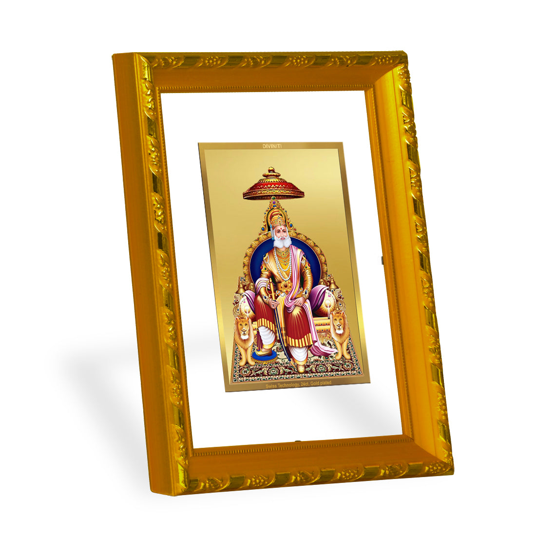 DIVINITI 24K Gold Plated Agrasen Maharaj Wooden Elegant Photo Frame Idol for Wall Hanging, Workshop, Table Top, Home Decor, Luxury Gift | DG103 Size 2 (22.6x18.4 CM)